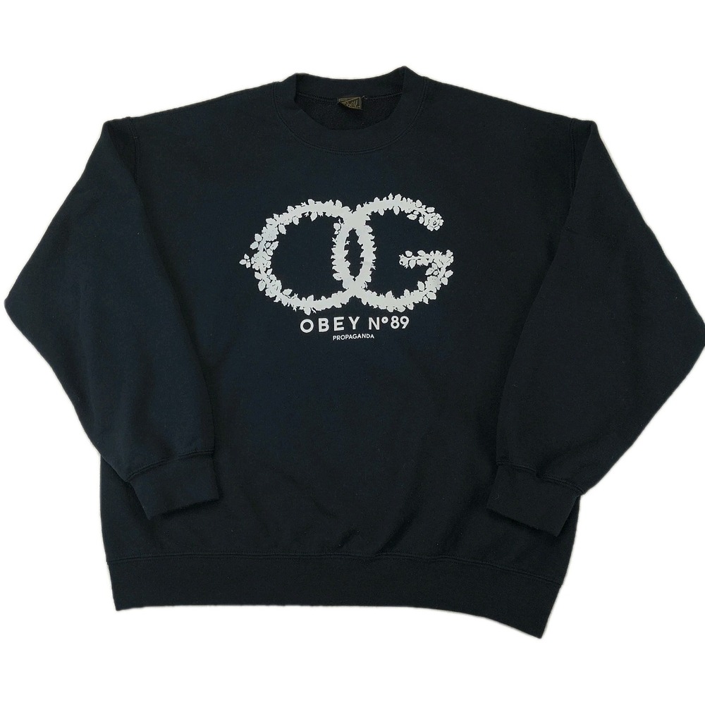 Obey Propaganda No 89 OG Floral Crewneck Sweatshirt Mens Large Black‎ Pullover